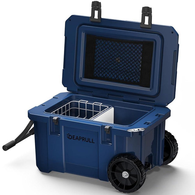 55 Quart Cooler with Wheels, Ice Chests Portable Camping Cooler Holds Ice up to 6 Days, Leak-Proof Outdoor Insulated Cooler with Handle, Cup Holders, Hard Cooler for Camping, Tailgating, Beach, Boat