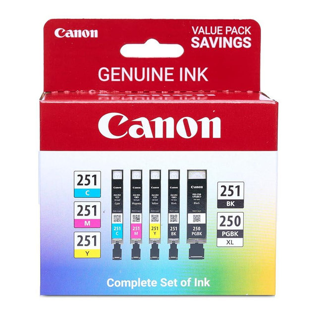 Canon PGI-250XL/CLI-251 Genuine Five Color Value Pack, Compatible with MG6320, iP7220, MG5420, MX922, MX722, MG7120, MG6420, MG5520, iX6820, iP8720, MG7520, MG6620, and MG5620 (Optional) Printers