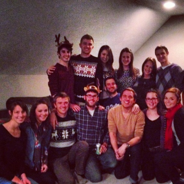 This is a picture of the very first time we met. It was at a Christmas party with Andrew's High School friends. Hannah, Chelly, and Andrew can be seen in order in the bottom left hand corner.