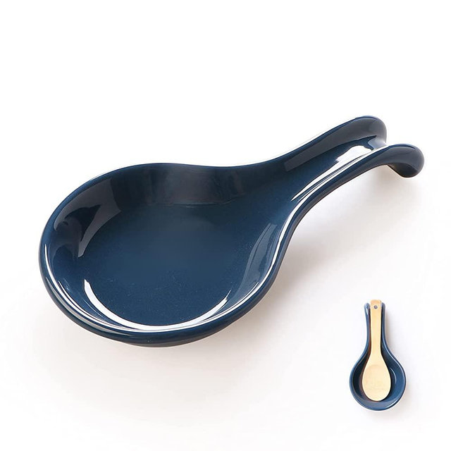 ONEMORE Ceramic Spoon Rest, Utensil Rest for Kitchen Tools & Accessories (Navy)