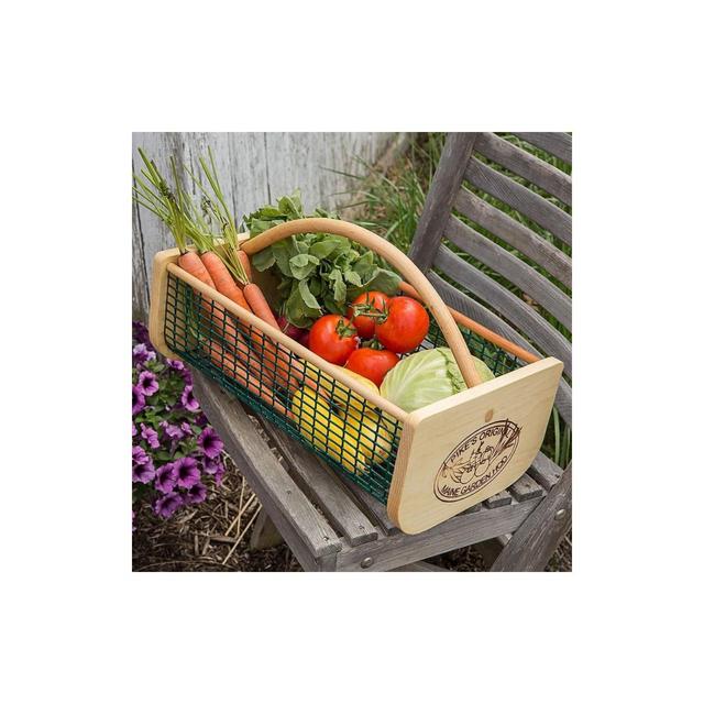 Maine Garden Hod Basket for Vegetable Gardening and Harvest Gathering or Farmhouse Decor, Pine and Oak with PVC Wire Mesh, USA Made, 18 7/8 x 11 in