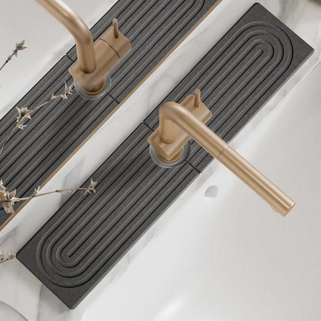Faucet Mat for Kitchen Sink - 24'' Long Diatomite Fast Drying Stone Sink Tray, Super Absorbent, Prevents Moisture Buildup - Faucet Splash Guard for Bathroom Counter [Dark Grey, 23.6" x 3.9"]