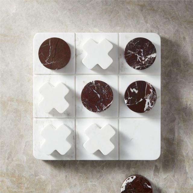 Red and White Marble Tic-Tac-Toe Set