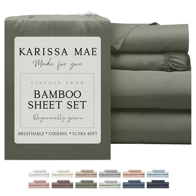 KARISSA MAE Cooling Bamboo Viscose King Size Sheet Set | 100% Organically Grown | 18” Deep Pocket | Silky, Soft, & Hypoallergenic | with Organizer Band & Elastic Corner Straps [Cypress Green]