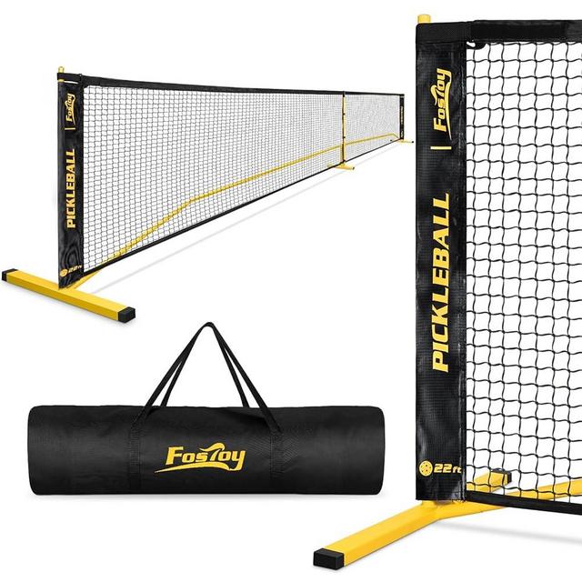 Fostoy Pickleball Set with Net, 22 FT Pickleball Net Regulation Full Size, Portable Pickle Ball Game Net System for Driveway Backyards, with Weather Resistant Metal Frame, Strong PE Net, Carrying Bag
