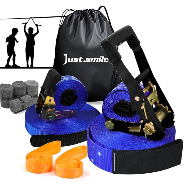 Slackline Kit Slakcline Longer 60ft with Tree Protectors Arm Trainer and Carry Bag,Slack Lines for Backyared for Kids and Adults