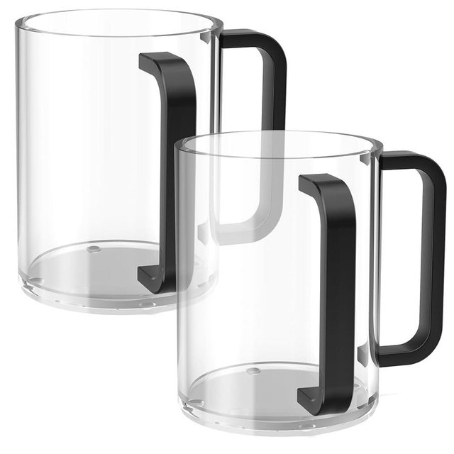 2 Pcs Judaica Hand Washing Cup with Dual Handles, Clear Acrylic Hand Washing Cup for The Jewish Ritual & Netilat Yadayim (Clear-Black Handle)