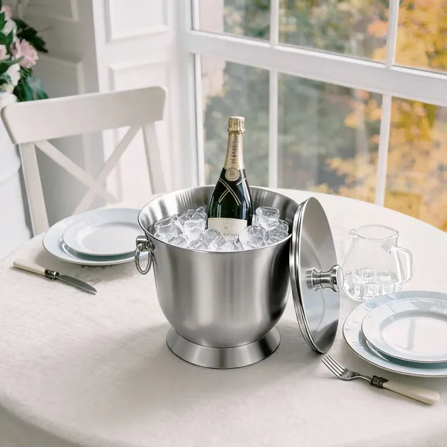 Fortune Candy 3.3 L Insulated Ice Bucket - Double Walled Stainless Steel Ice Bucket with Ice Tongs and Lid
