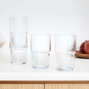 Essential Stacking Drinking Glass Collection Tall 14oz in Clear (Set of 4)