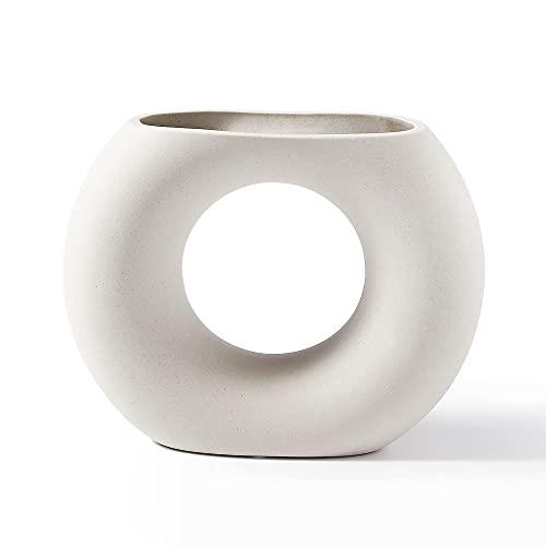INGLENIX White Ceramic Vases Nordic Minimalism Style Decoration for Centerpieces, Kitchen, Office or Living Room, White Modern Geometric Decorative Vases for Home Decor (INS-B)