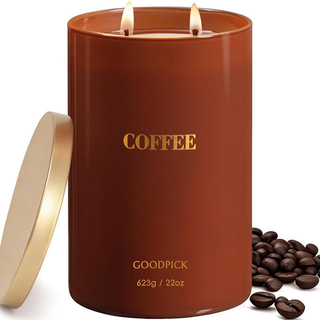 Goodpick Coffee Scented Candle 22 oz, Soy Candles for Home Scented, 120 Hours Burn Time, 2 Wicks