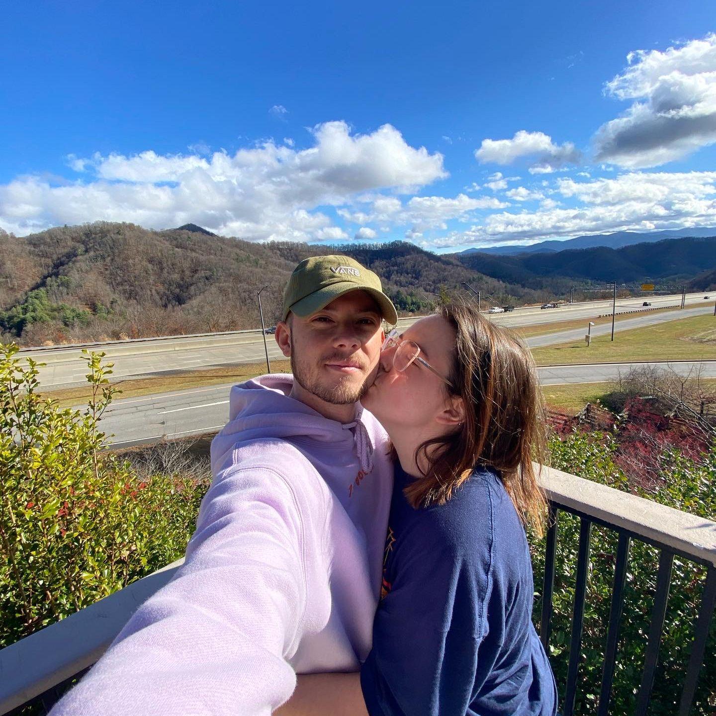 Our scenic overlook in North Carolina, where we always stop and take a photo. This is also where we got engaged!