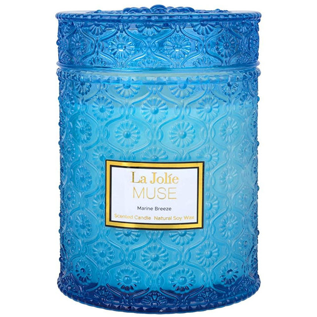 LA JOLIE MUSE Marine Breeze Scented Candle, Natural Soy Candle for Home, 90 Hours Long Burning, Large Glass Jar Candles, 19.4 Oz