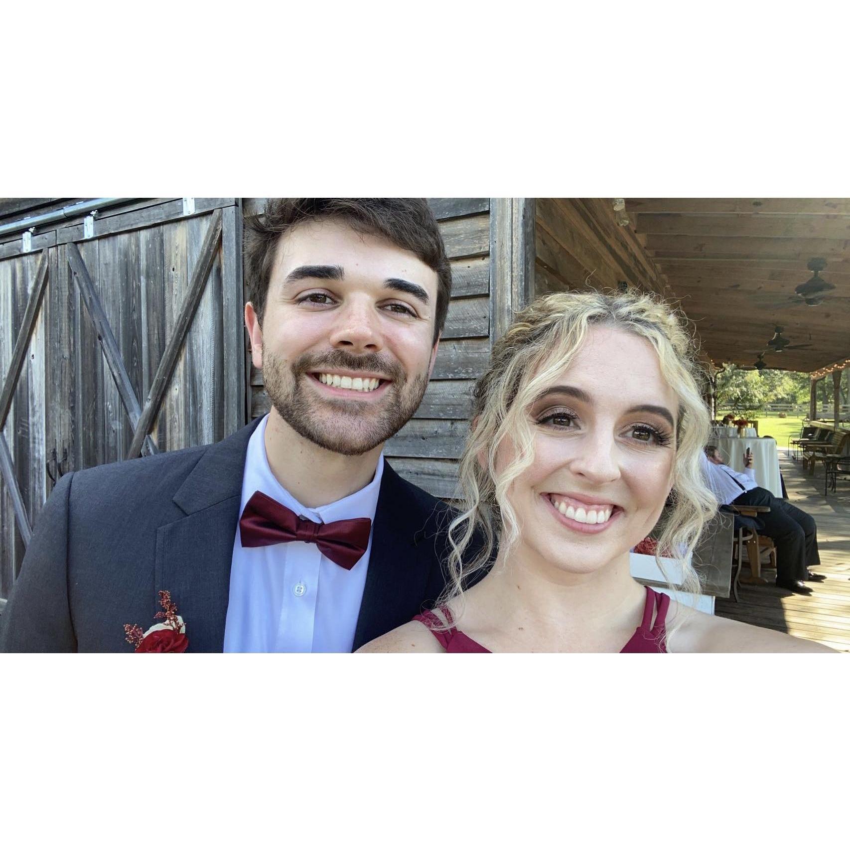 At Zach's sisters wedding where we got to stand by the bride's and groom's side! What a fun season of life all of the siblings are getting to experience together!
