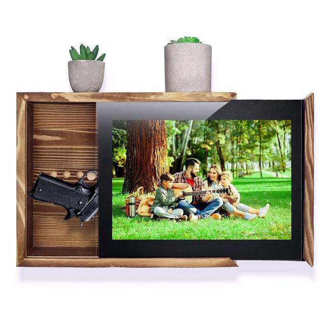 FTUREERA Hide Away Gun Shelf, Hidden Gun Safe for Pistols, Gun Concealment Decor, Wooden Gun Storage Rack