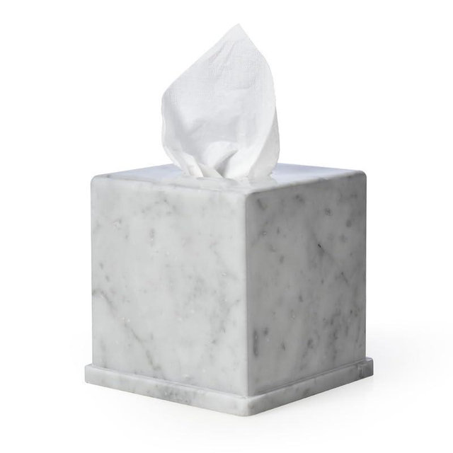 HAMAKAWA Natural Marble Tissue Box Cover, Carrara White Tissue Organizer 6 X 6 X 5.7 Inch, Heavy Stone Decorative Box, Square Tissue Box Holder for Home Decor, Kitchen, Bathroom, Bedroom