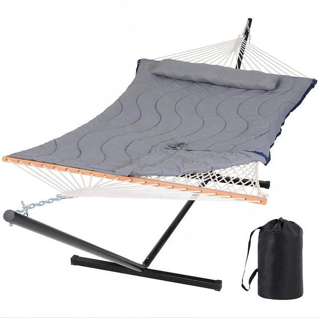 SUNCREAT Hammocks New 3-in-1 Hammock with Stand Included for Outside, 2 Person Camping Hammock with Hanging Accessories, Gray