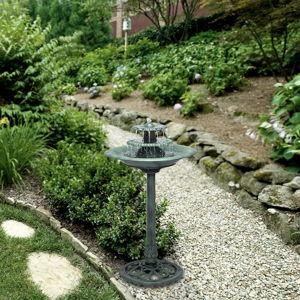 Alpine Corporation 35" Tall 3-Tier Outdoor Pedestal Water Fountain – Durable Resin Cascading Water Feature and Birdbath for Garden, Patio, Deck, and Backyard, Green