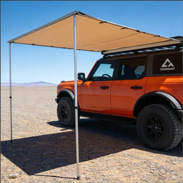 CROSSHIP Vehicle Awning 8.2'x10' - Car Awning Roof Rack Pullout Sun Shade, Upgraded Twist-Lock Aluminum Poles, Vehicle 4x4 Side Canopy for SUV Truck Van Overlanding Camping, UV50+ PU10000mm Waterproof