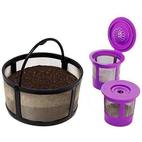 Reusable Mesh Ground Coffee Filter Carafe for Keurig K-Duo Essentials and K-Duo Brewers Machine, With 2 Refillable K Cups Pod by PureHQ - Gold Tone Mesh Filter - Value Pack