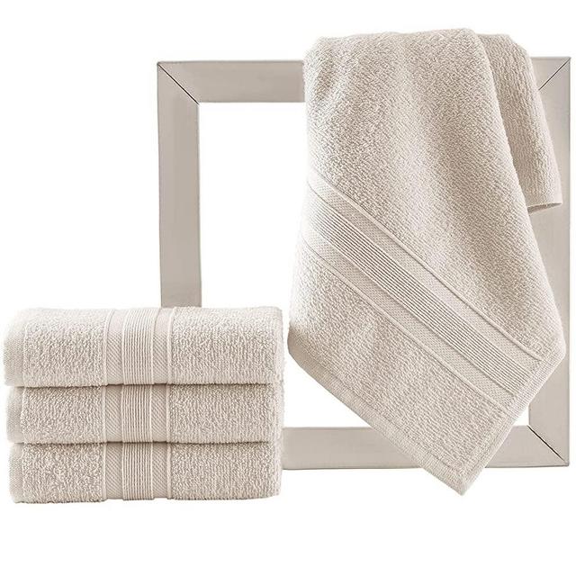 All Design Towels Quick-Dry 4 Pieces Ivory Lace Cream Hand Towels - Highly Absorbent 100% Turkish Cotton - Perfect Lightweight Towel for Bathroom, Kitchen, Guests, Pool, Gym, Camp, Travel, Shower