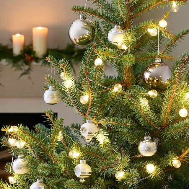 Clear Glass Ball String Lights Clear Glass W/ Silver Wire 10' B/O Warm White