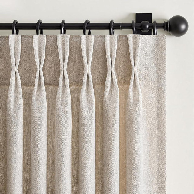 Natural Pinch Pleated Curtains 84 Inch Length 2 Panels for Living Room Bedroom Linen Textured Semi Sheer Privacy Window Curtain Boho Neutral Back Tab Pinch Pleat Drape with Hooks Rings 84 Inches Long