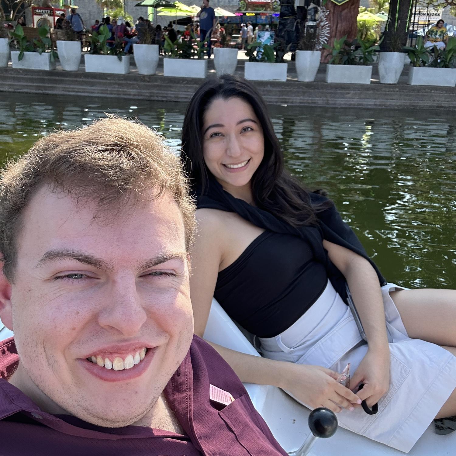 At the state fair of Texas. We spent most of our time looking for extra tickets on the ground. We only needed one more to ride the Ferris wheel.