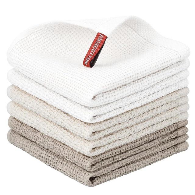 Nialnant 6 Pack 100% Cotton Waffle Weave Kitchen Towels,Soft and Absorbent Kitchen Dish Rags, Dish Cloths for Washing Dishes-12x12 Inches