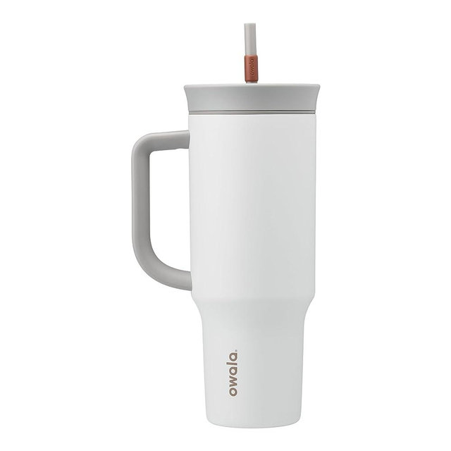 Owala Stainless Steel Triple Layer Insulated Travel Tumbler with Spill Resistant Lid, Straw, and Carry Handle, BPA Free, 40 oz, White (Iced Tea)