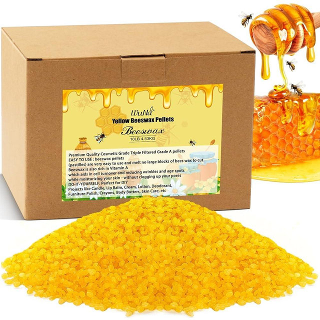 10LB Yellow Beeswax Pellets Food Grade Beeswax Triple Filtered Beeswax for Candle Making Beeswax Pastilles for DIY Creams Lotions Lip Balm Soap