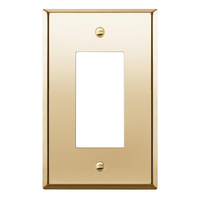LIDER Decorator Switch or Receptacle Metal Wall Plate, Stainless Steel Outlet Cover, Corrosion Resistant, Mid-Size 1-Gang 4.88" x 3.11", 201 Stainless Steel, LMWP-31M-PB, Polished Brass