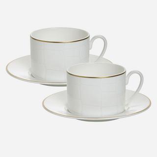 Alligator White Teacup & Saucer, Set of 2