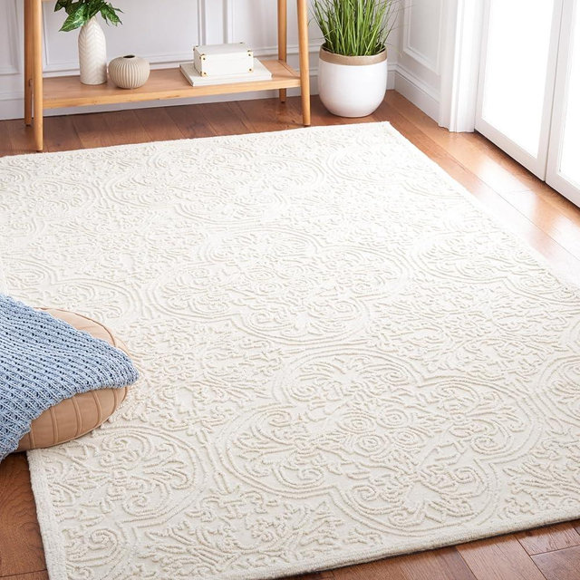 SAFAVIEH Area Rug 8x10 - Trace Collection - Large - Ivory, Handmade Wool, Ideal for Living Room, Bedroom, Office, Dining Space (TRC101C)