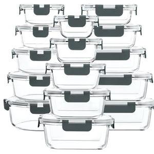 M MCIRCO 30 Pieces Glass Food Storage Containers with Snap Locking Lids,Glass Meal Prep Containers Set - Airtight Lunch Containers, Microwave, Oven, Freezer and Dishwasher