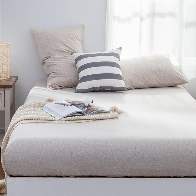 LIFETOWN 100% Jersey Knit Cotton Sheet, Extra Deep Pocket Sheet, 1 Fitted Sheet with 2 Pillowcases, Wrinkle-Free Ultra Soft (Beige, Queen)