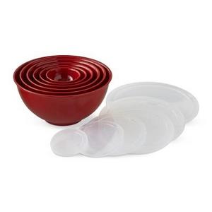 Melamine Mixing Bowls with Lid, Set of 6, Red