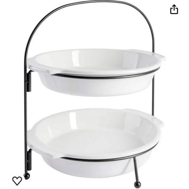 Gibson Home Gracious Dining 2-Tier Serving Set w/Metal Stand, White