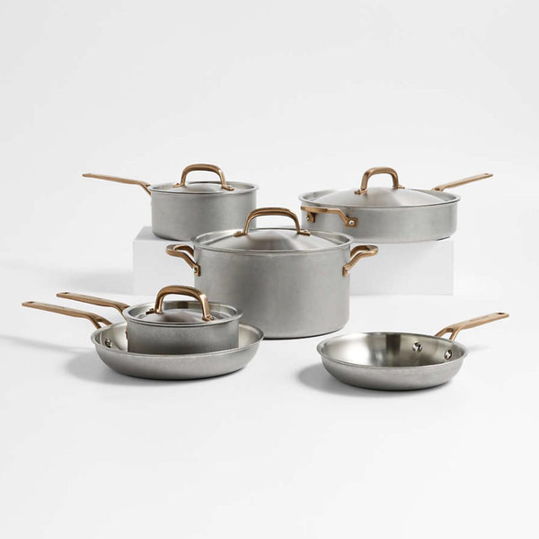 KitchenAid ® Stonewash Stainless Steel 5-Ply Clad 10-Piece Cookware Set