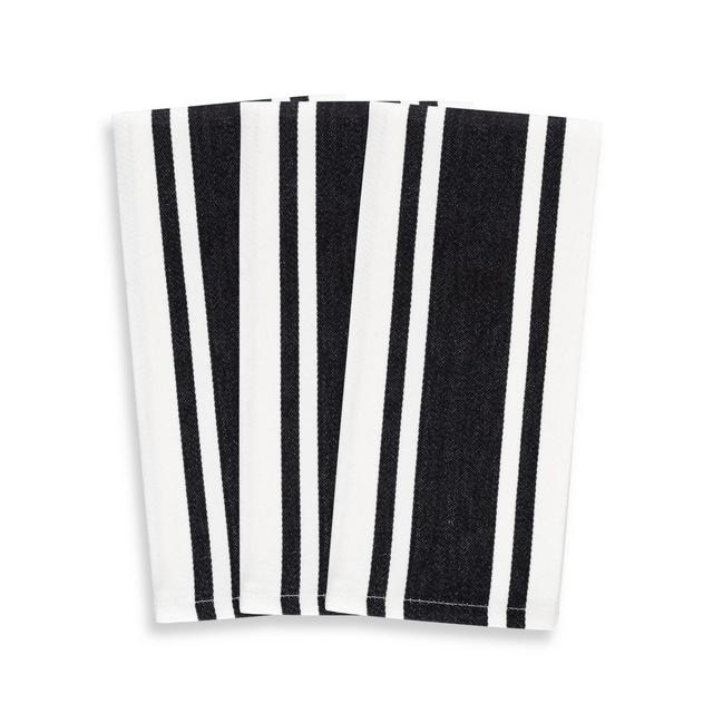 Heavyweight Striped Kitchen Towels in Black (Set of 3)