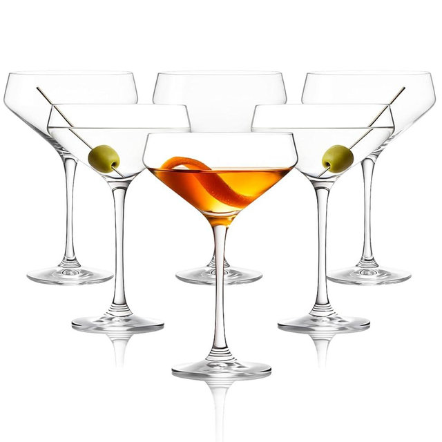 LEMONSODA Hand Blown/Nick And Nora Classic Martini Glasses Manhattan, Cosmopolitan, Espresso Martini, Lemon Drop, Dirty Martini - Inspired by 1930's - 50's Cocktail Culture - 6oz/10oz (Set of 6, 6oz)