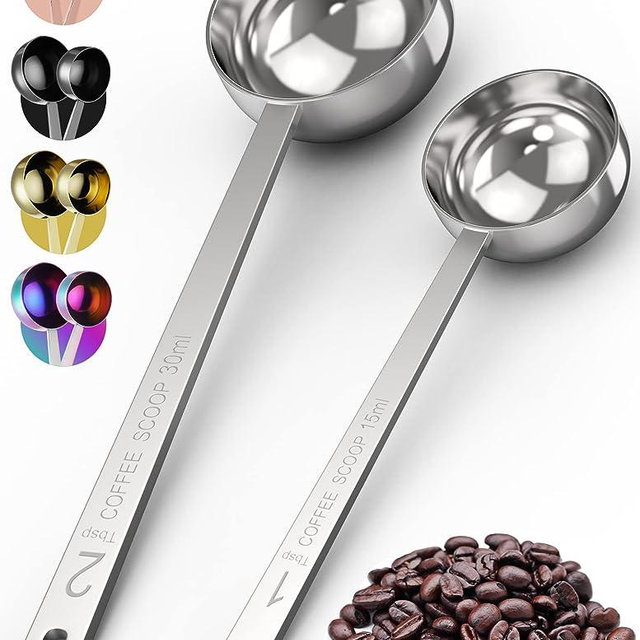 Orblue Premium Coffee Scoop Set - 1 Tbsp (15ml) & 2 Tbsp (30ml) Measuring Tablespoon - Stainless Steel Coffee Measuring Spoon and Scooper with Long Handles - Pack of 2