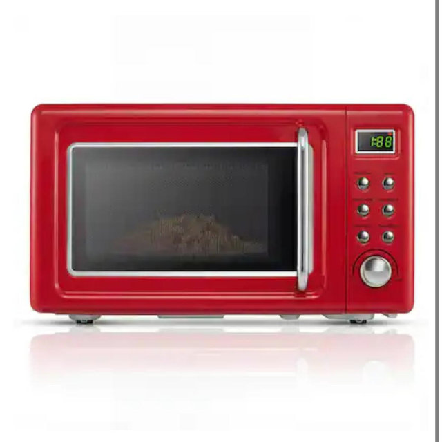 Costway - 0.7 Cu.ft Retro Countertop Microwave Oven 700W LED Display Glass Turntable - Red