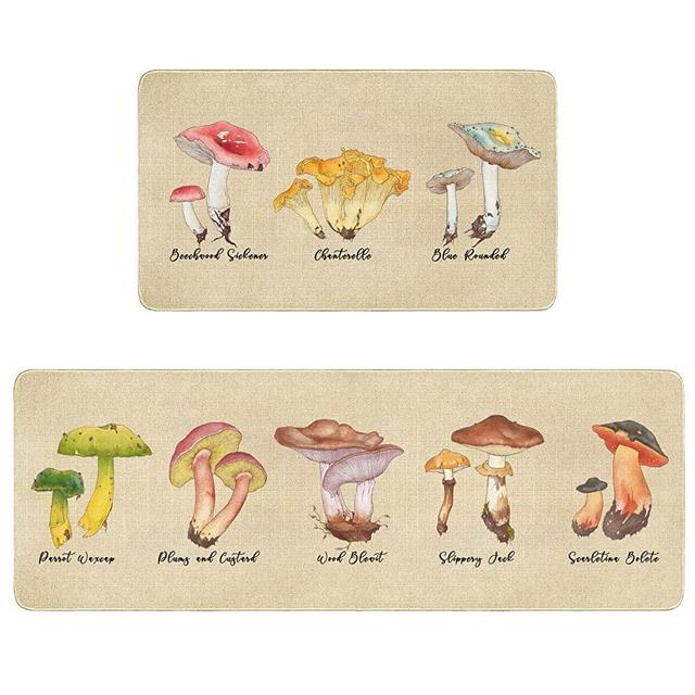 Xsinufn Vintage Mushroom Kitchen Mat Set of 2,Farmhouse Kitchen Rugs and Mats Non Skid Washable,Rustic Kitchen Runner Rugs with Rubber Backing (17"x48"+17"x30")