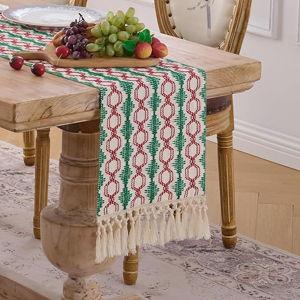 Fancy Homi Christmas Boho Cotton Polyester Table Runner 60 Inches Long, Farmhouse Macrame Table Runners with Tassels for Home Party Bohemian Rustic Bridal Shower Kitchen Dining Decor 12x60 Inches