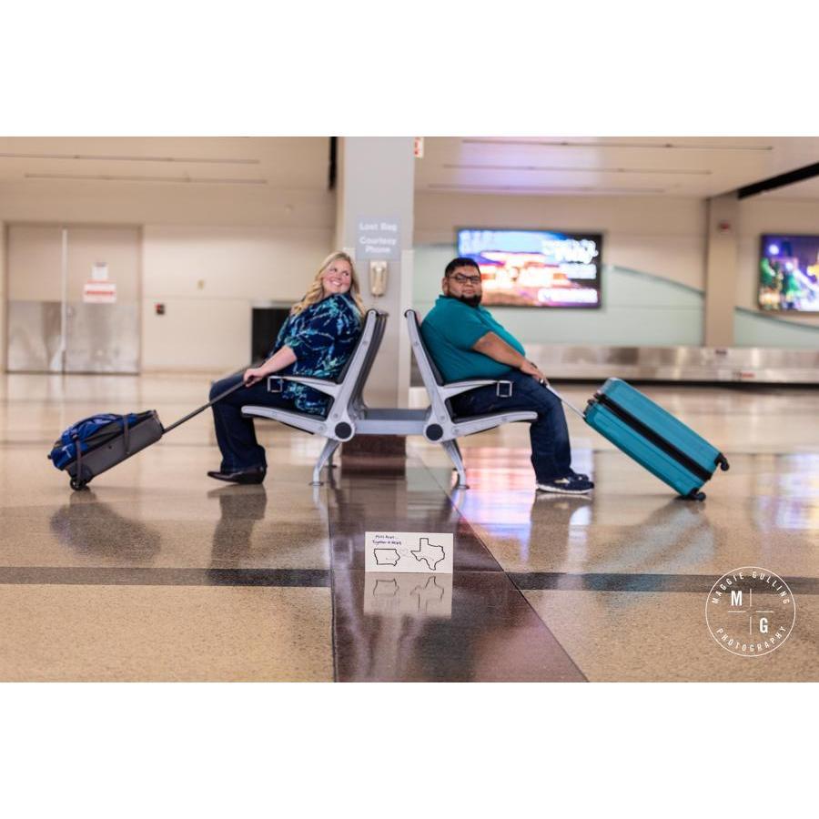 Long distance relationships call for engagement photos at the airport.