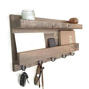 Mail shelf - Mail organizer - wood floating shelf - key hook - rustic entryway shelf - wood decor - farmhouse decor