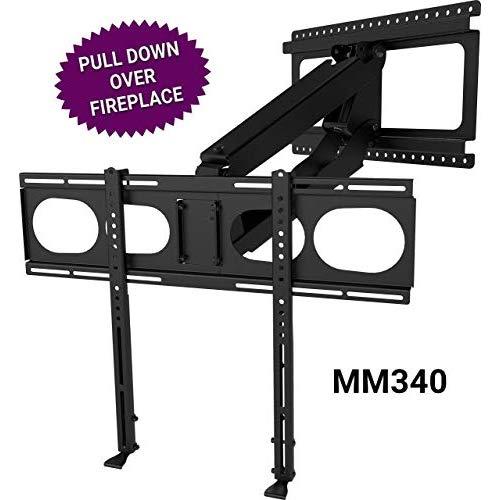 MantelMount MM340 Above Fireplace Pull Down TV Mount - with Patented auto-straightening, auto-stabilization, 2 Gas Pistons, Adjustable Motion Stops, Wire tabs & Safety Pull-Down Handles