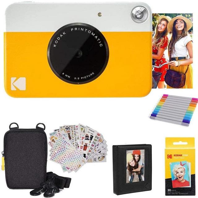 Kodak Printomatic Instant Camera (Yellow) Gift Bundle + Zink Paper (20 Sheets) + Deluxe Case + 7 Fun Sticker Sets + Twin Tip Markers + Photo Album.