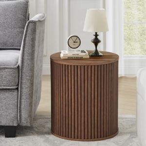 (2) Fluted Round End Tables - Walnut